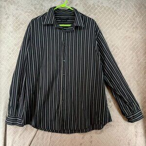 Axist Mens XXL Button Up Dress Shirt Black Striped Long Sleeve Cotton Blend